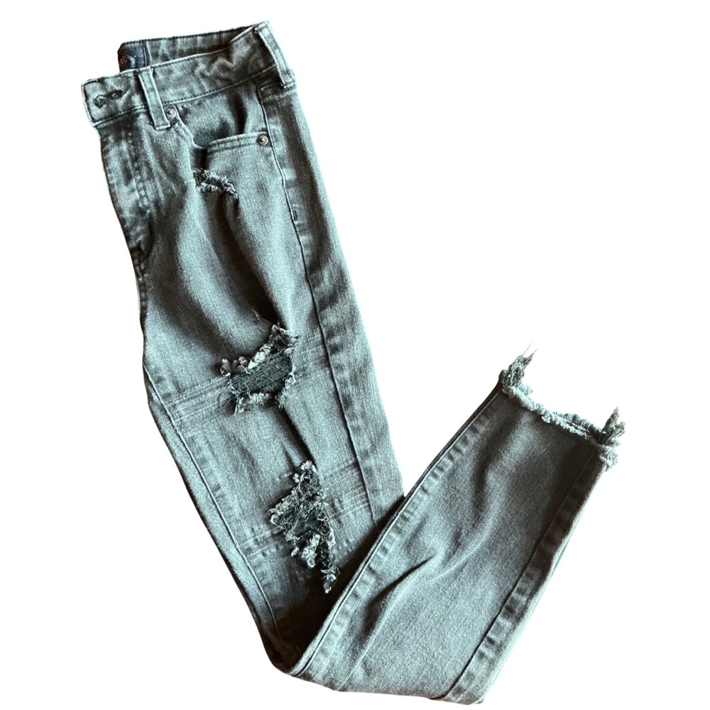 AERO‎ Women's Gray Distressed Ripped Skinny Jeans Size 8 Raw Hem